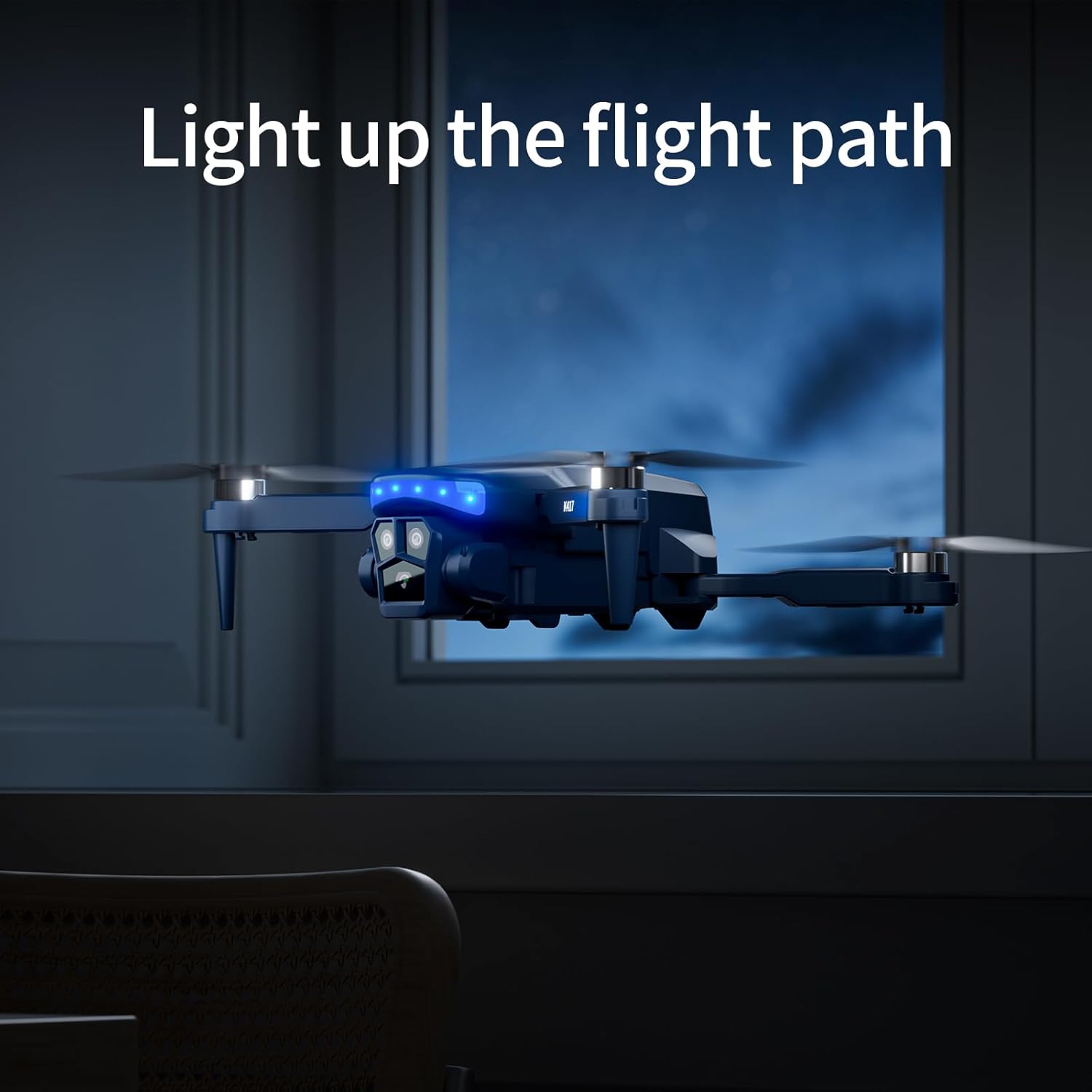 K417 Drone with Dual Camera 1080P, LED Blue Lamp Brushless Drones with Electric camrea, RC Quadcopter APP Drone for Kids and Adults, Altitude Hold and Headless Mode for Beginners, 3D Flip