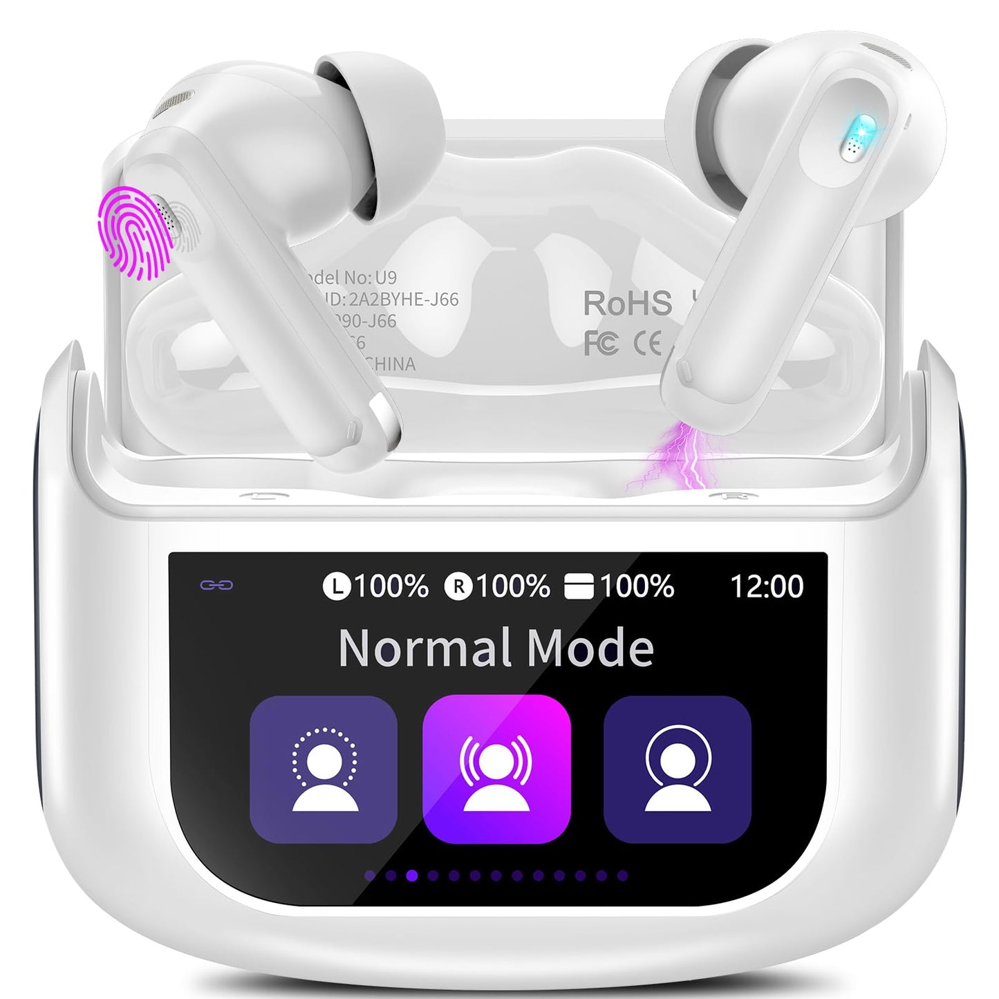 Thunelec Wireless Earbuds, 48H Smart Touch Screen Ear Buds Wireless Bluetooth 5.4 Headphones In Ear, ANC/ENC Noise Cancelling Mic Bluetooth Earbuds, 5 EQ Modes, HiFi Stereo, IPX7 Waterproof Earphones