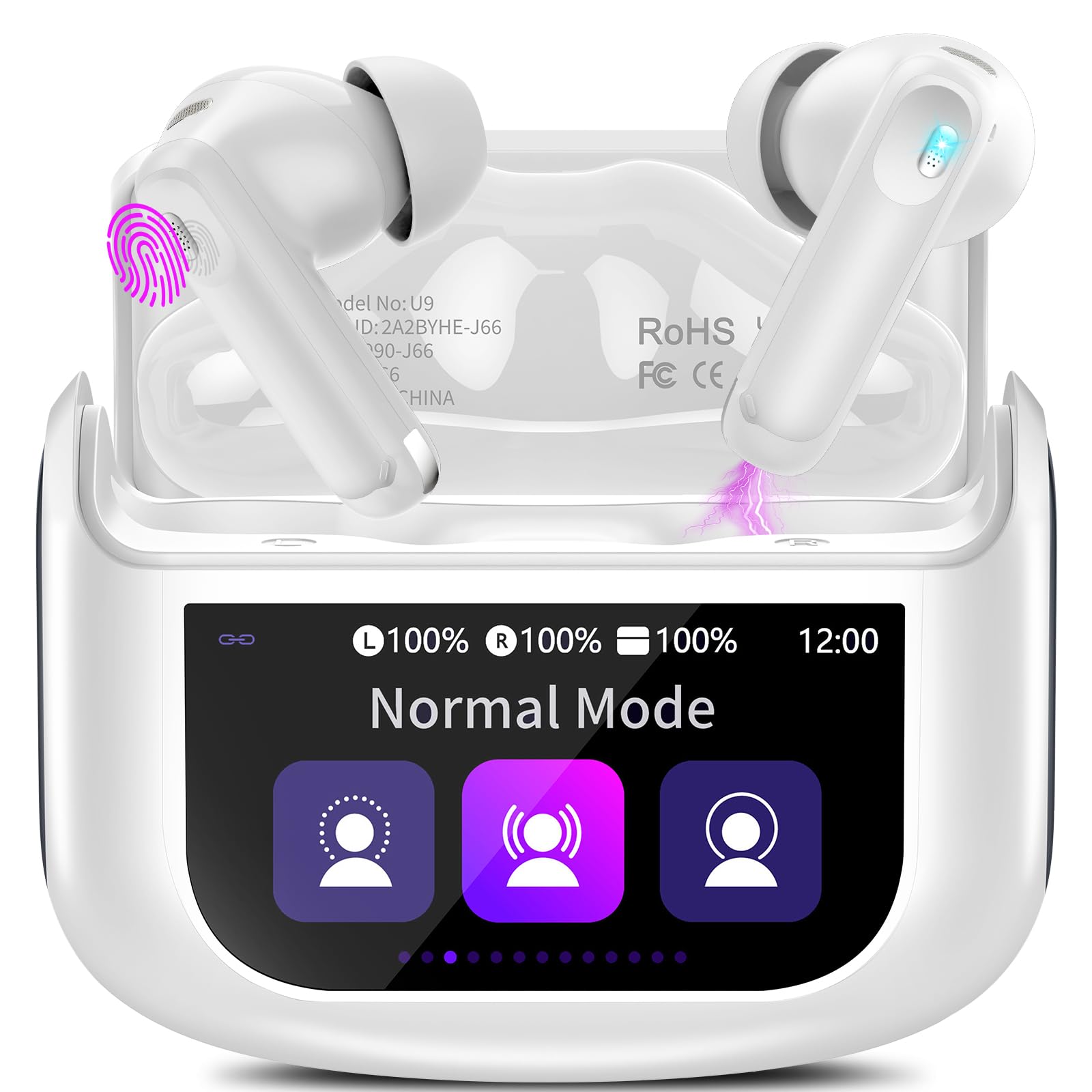 Thunelec Wireless Earbuds, 48H Smart Touch Screen Ear Buds Wireless Bluetooth 5.4 Headphones In Ear, ANC/ENC Noise Cancelling Mic Bluetooth Earbuds, 5 EQ Modes, HiFi Stereo, IPX7 Waterproof Earphones