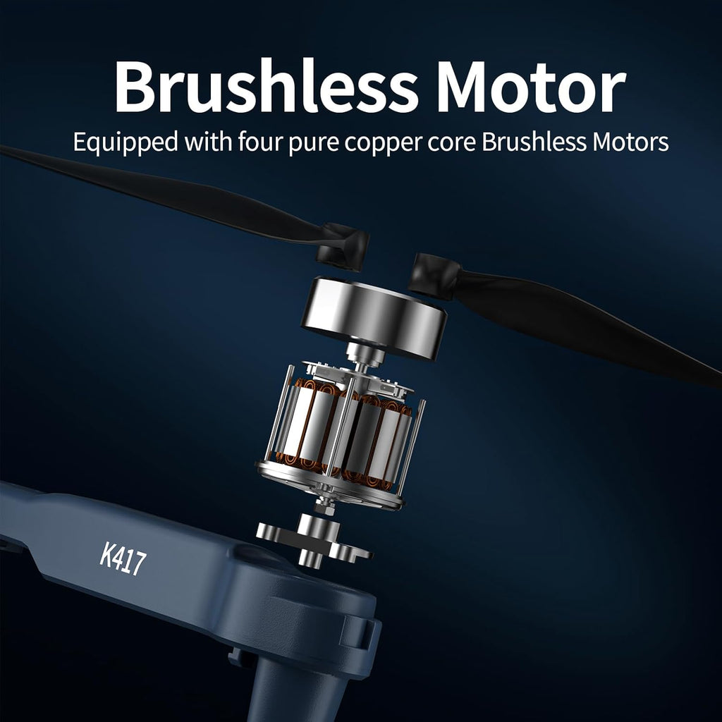 K417 Drone with Dual Camera 1080P, LED Blue Lamp Brushless Drones with Electric camrea, RC Quadcopter APP Drone for Kids and Adults, Altitude Hold and Headless Mode for Beginners, 3D Flip