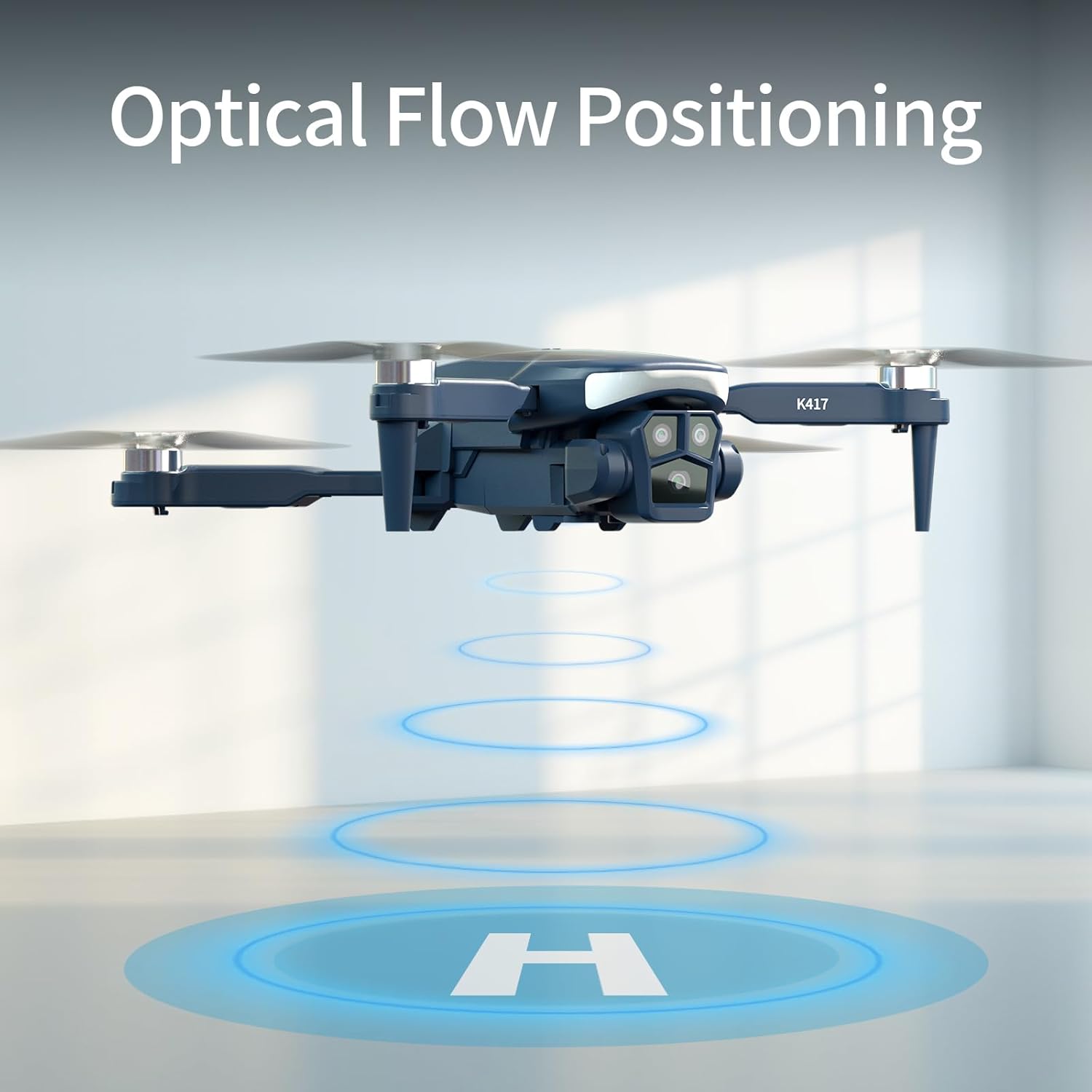 K417 Drone with Dual Camera 1080P, LED Blue Lamp Brushless Drones with Electric camrea, RC Quadcopter APP Drone for Kids and Adults, Altitude Hold and Headless Mode for Beginners, 3D Flip