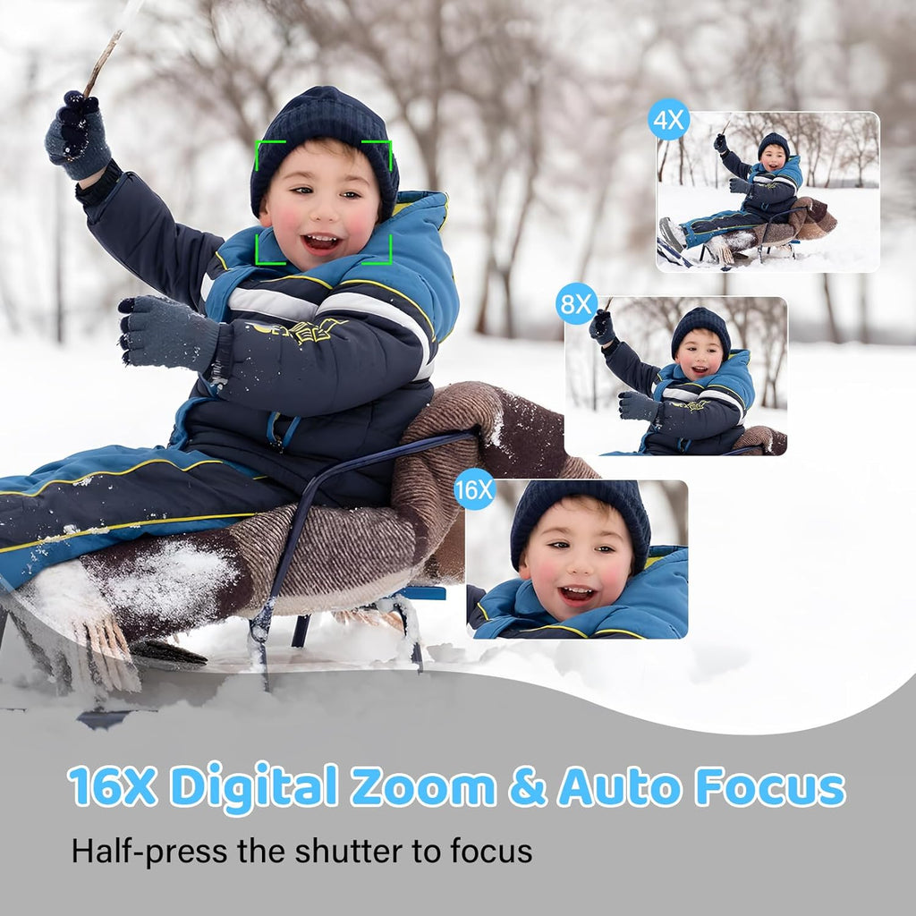 Digital Camera-Autofocus UHD Compact Camera, 4K 64MP vlogging Camera with 1200mAh Batteries, 16X Digital Zoom for Kids Beginners Teenagers