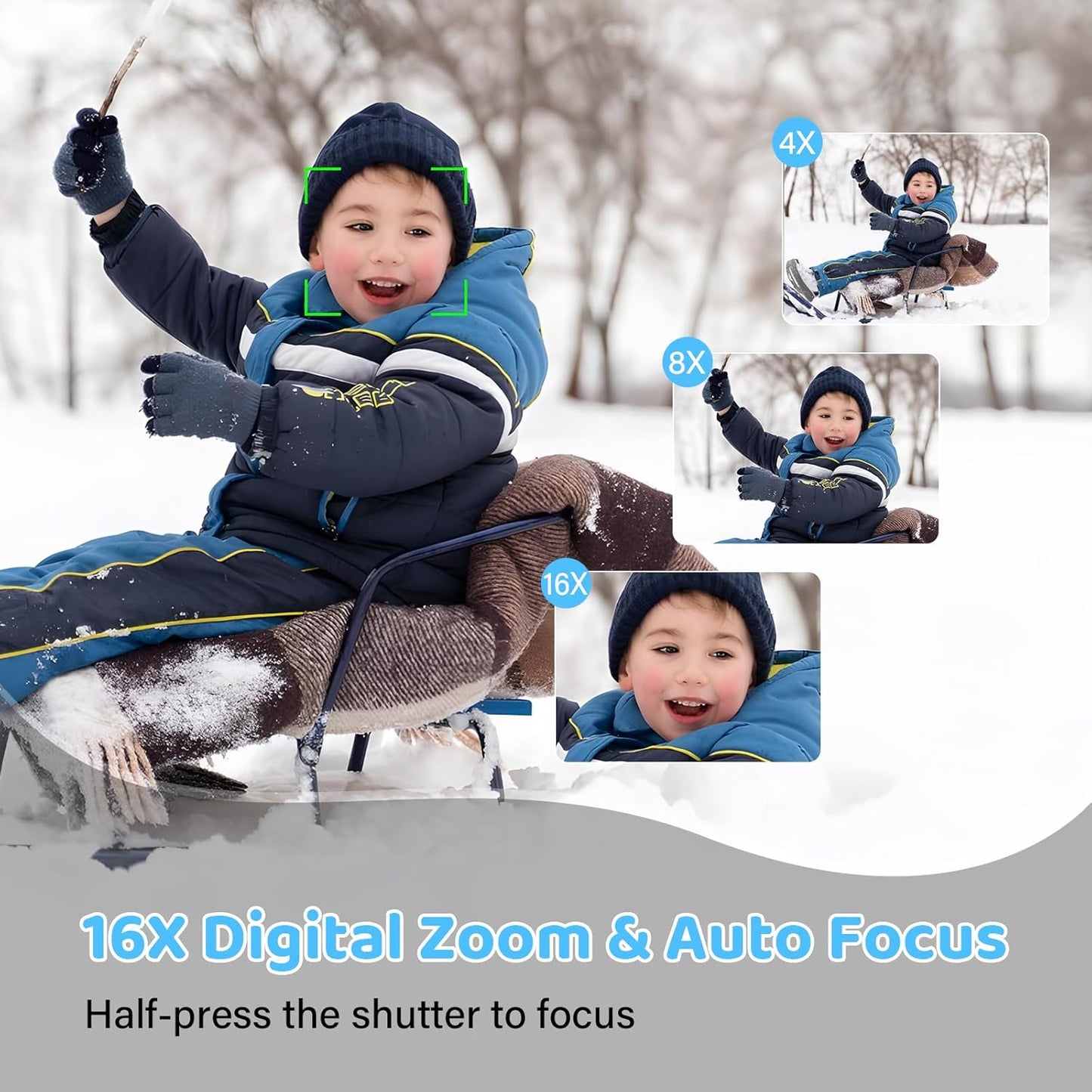 Digital Camera-Autofocus UHD Compact Camera, 4K 64MP vlogging Camera with 1200mAh Batteries, 16X Digital Zoom for Kids Beginners Teenagers