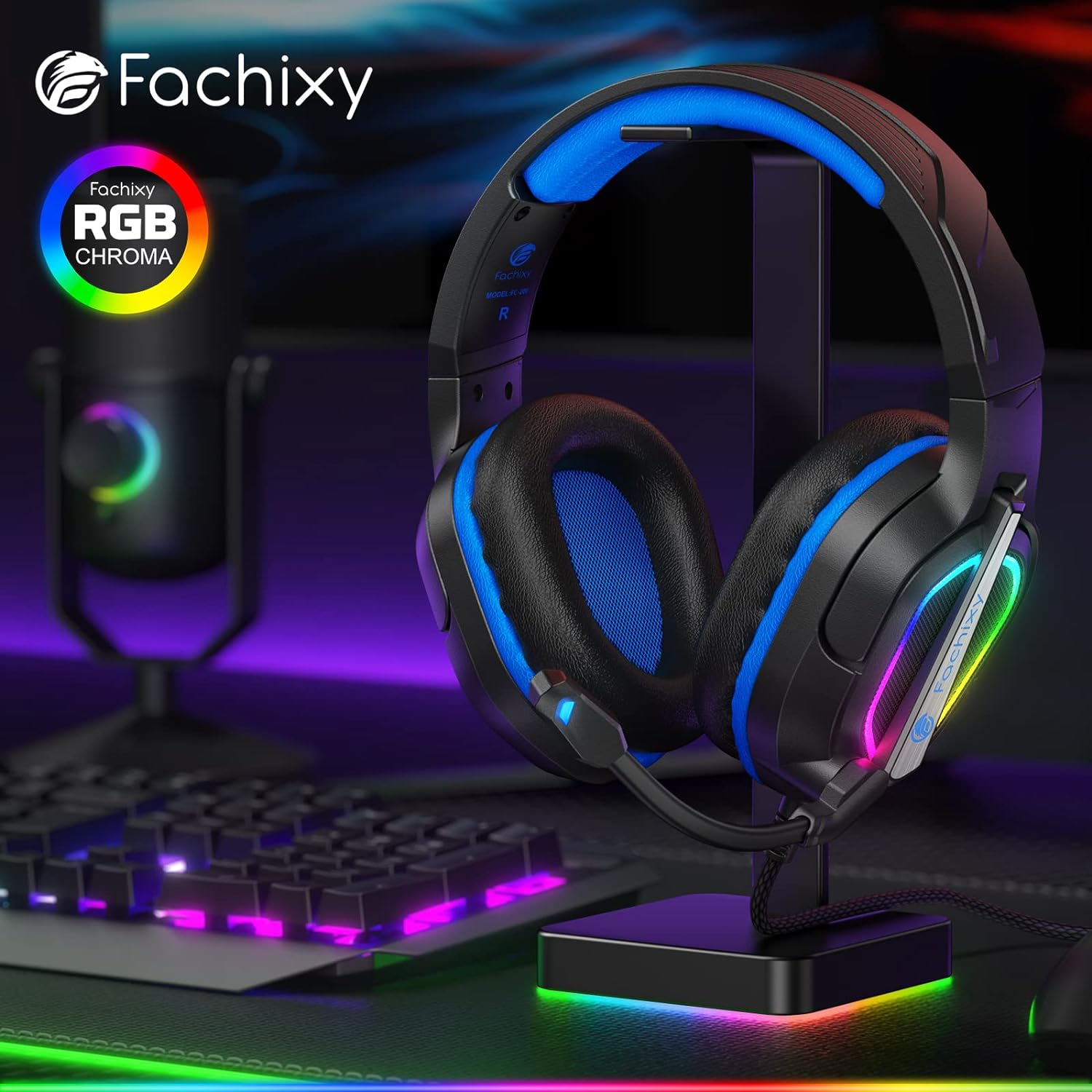 Fachixy FC200 Gaming Headset for PS4, PS5, Xbox, Switch, PC, Computer Headset with Microphone, 3.5mm Gaming Headphones with RGB Light
