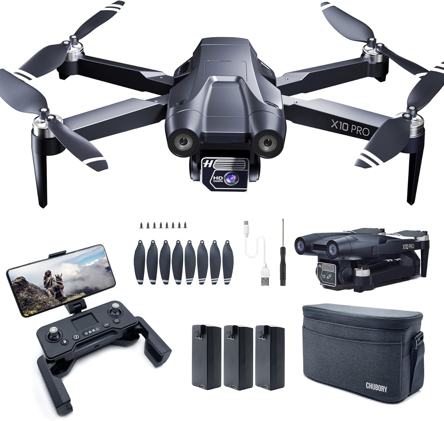 CHUBORY X10 PRO GPS Drone with Camera for Adults 4K UHD, 90 Min Long Flight Time,3280 FT Long Control Range, Auto Return, Follow Me, Brushless Motor, RC Quadcopter for Beginners(<250g)