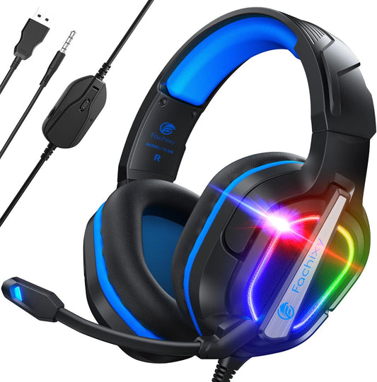 Fachixy FC200 Gaming Headset for PS4, PS5, Xbox, Switch, PC, Computer Headset with Microphone, 3.5mm Gaming Headphones with RGB Light