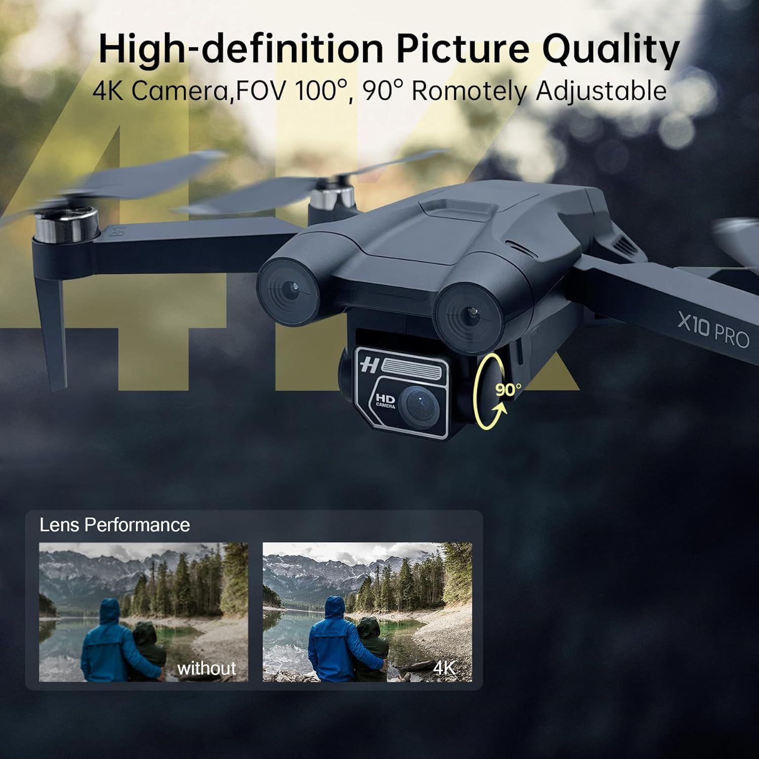 CHUBORY X10 PRO GPS Drone with Camera for Adults 4K UHD, 90 Min Long Flight Time,3280 FT Long Control Range, Auto Return, Follow Me, Brushless Motor, RC Quadcopter for Beginners(<250g)
