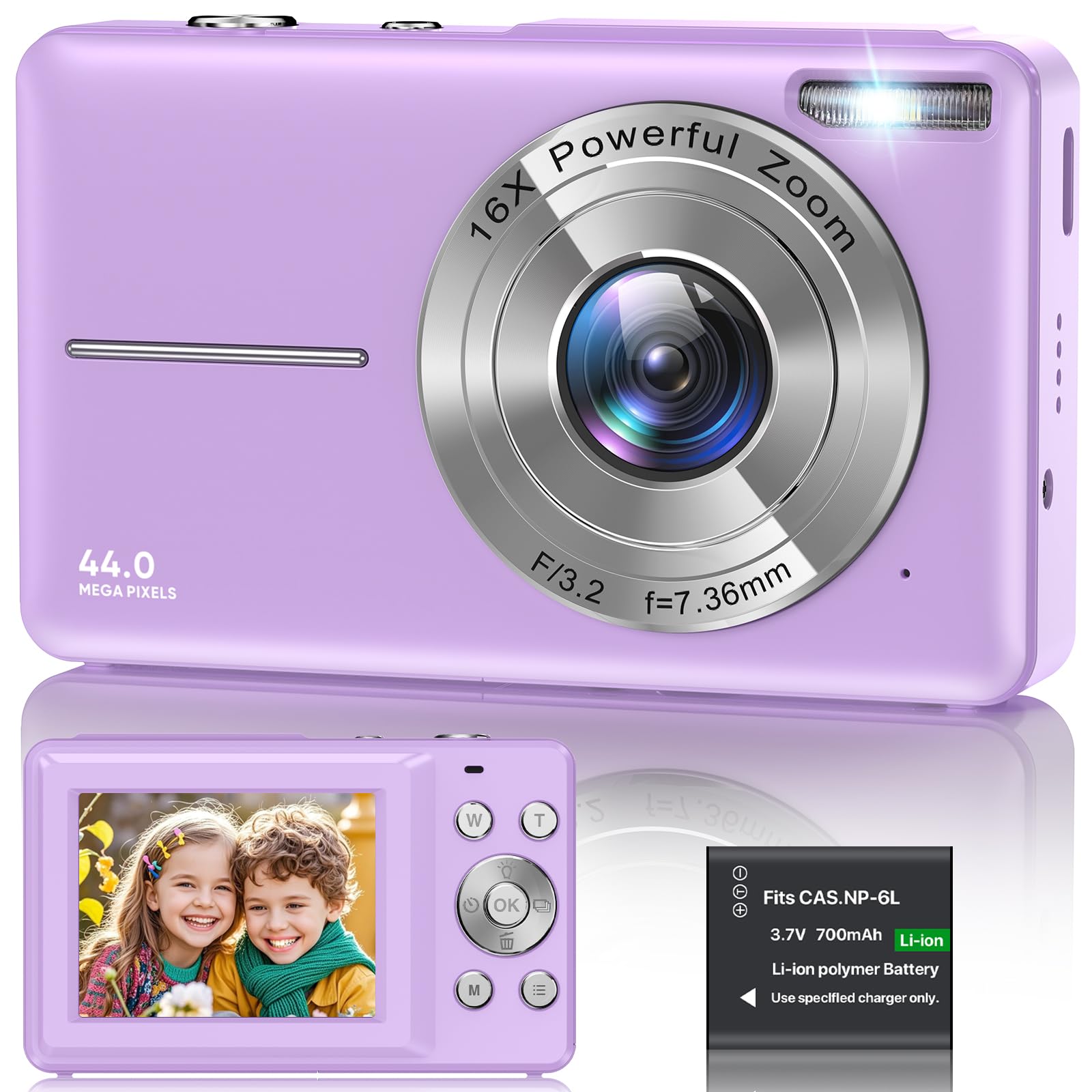 Digital Camera 1080P, 44MP FHD Compact Digital Camera, 16X Digital Zoom Portable Photo Camera with 2.4" LCD Screen, 1 Battery, Vlogging Camera for Kids, Beginners, Teens, Students-Pink (No SD Card)