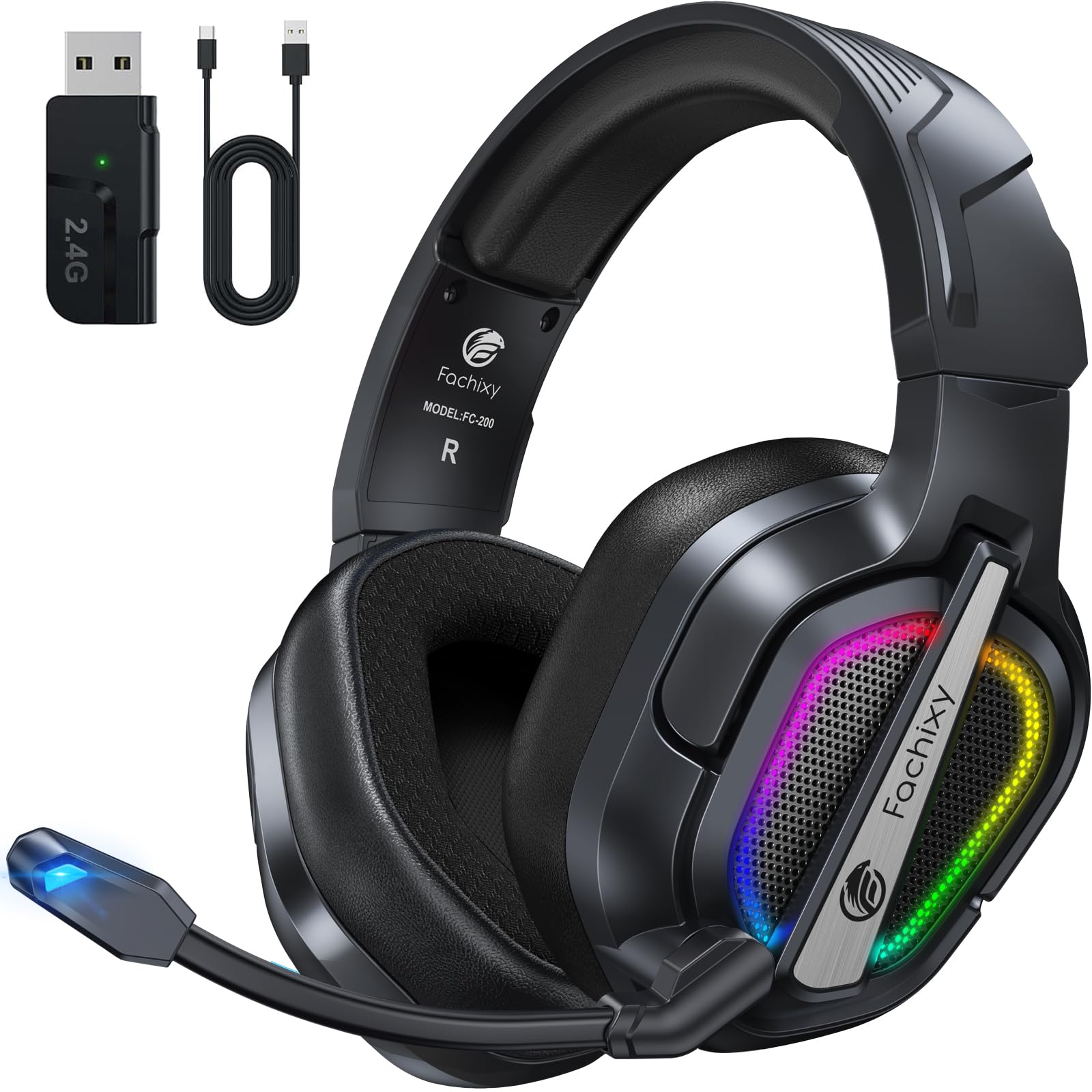 Fachixy FC200 Gaming Headset for PS4, PS5, Xbox, Switch, PC, Computer Headset with Microphone, 3.5mm Gaming Headphones with RGB Light