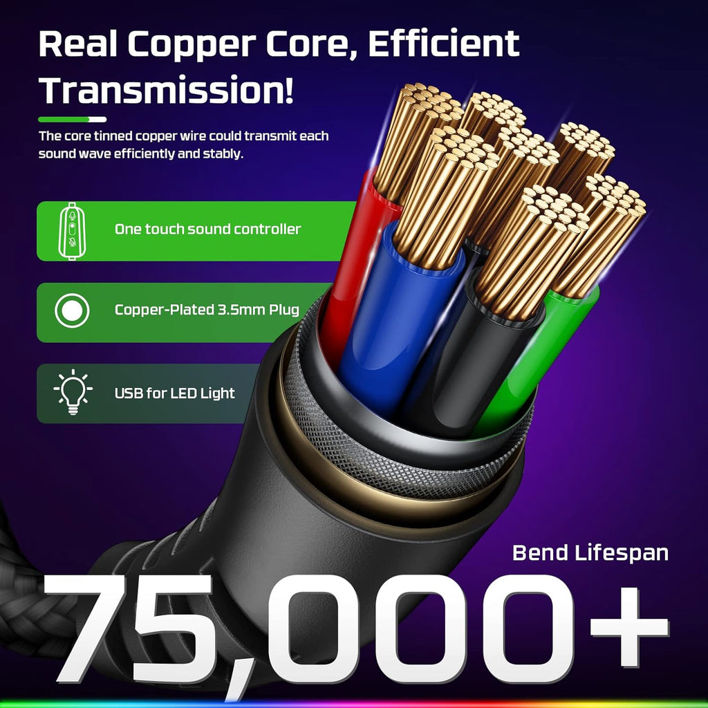 Fachixy FC200 Gaming Headset for PS4, PS5, Xbox, Switch, PC, Computer Headset with Microphone, 3.5mm Gaming Headphones with RGB Light