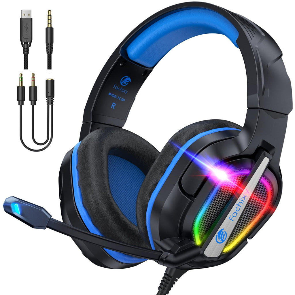 Fachixy FC200 Gaming Headset for PS4, PS5, Xbox, Switch, PC, Computer Headset with Microphone, 3.5mm Gaming Headphones with RGB Light