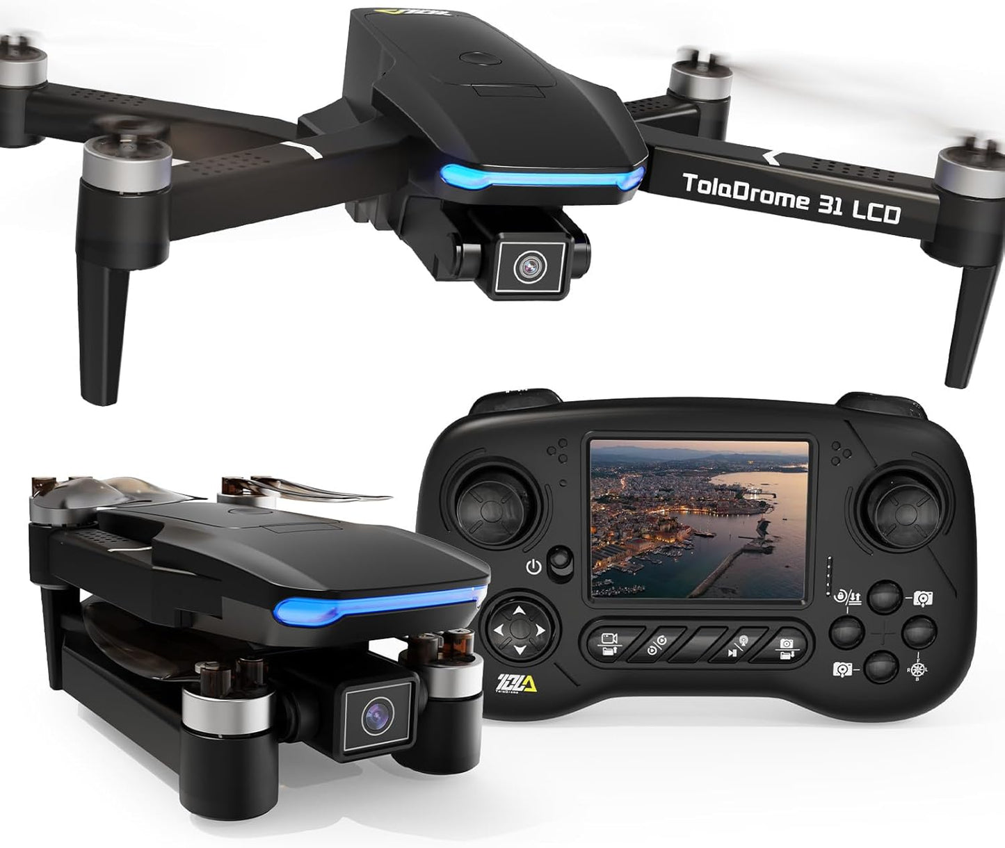 Toladrone TD31LCD Drone with LCD Screen, Digital Image Transmission, Drone with Camera Brushless Motor Drones for Beginners, Foldable RC Quadcopter for Adults