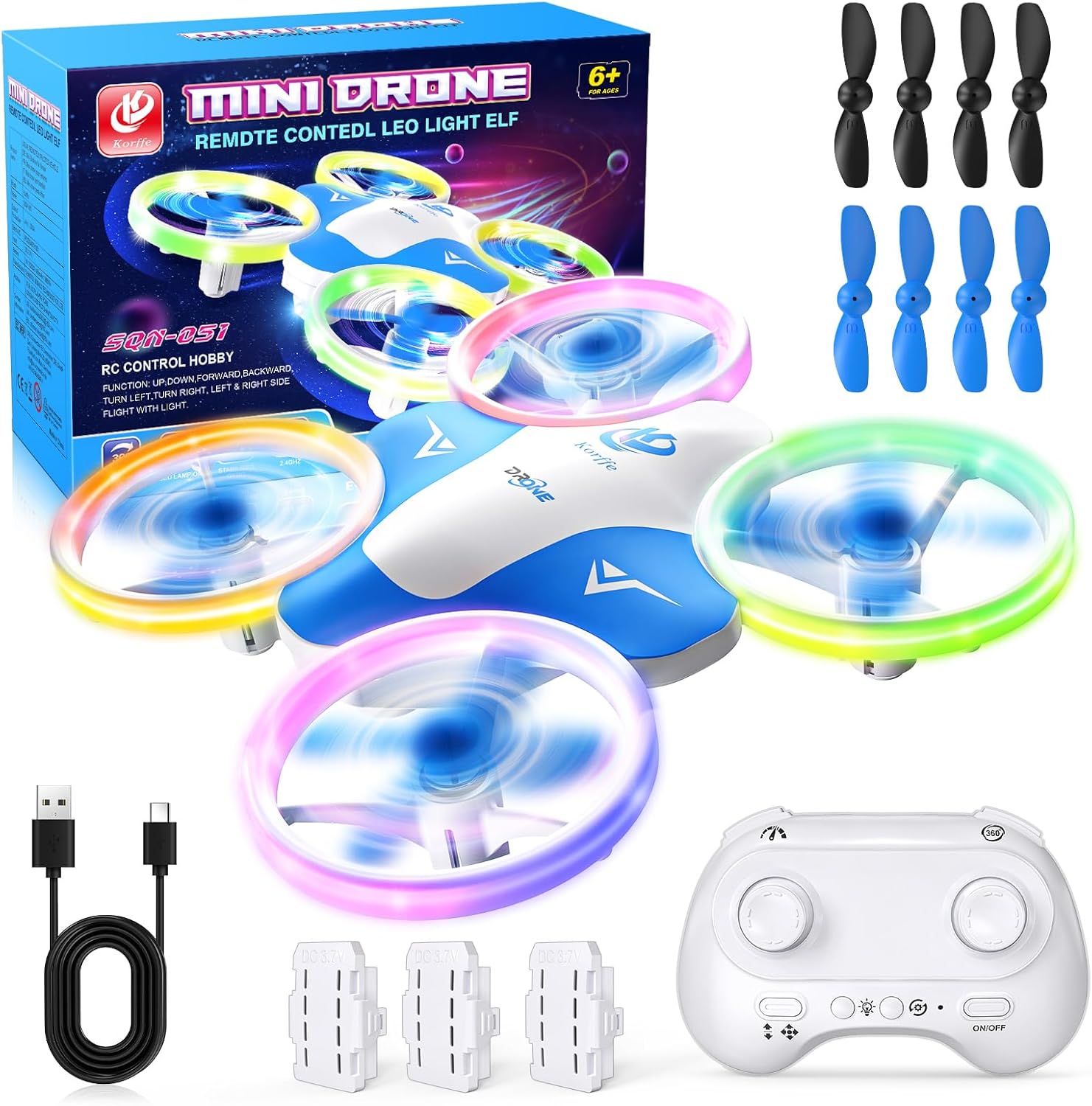 Korffe Mini Drone for Kids Toys for 6-12 Year Old Boys Girls, Birthday Gift for Kids, 6 LED Lighting Modes, RC Quadcopter with 3 Batteries Longer Flight Time