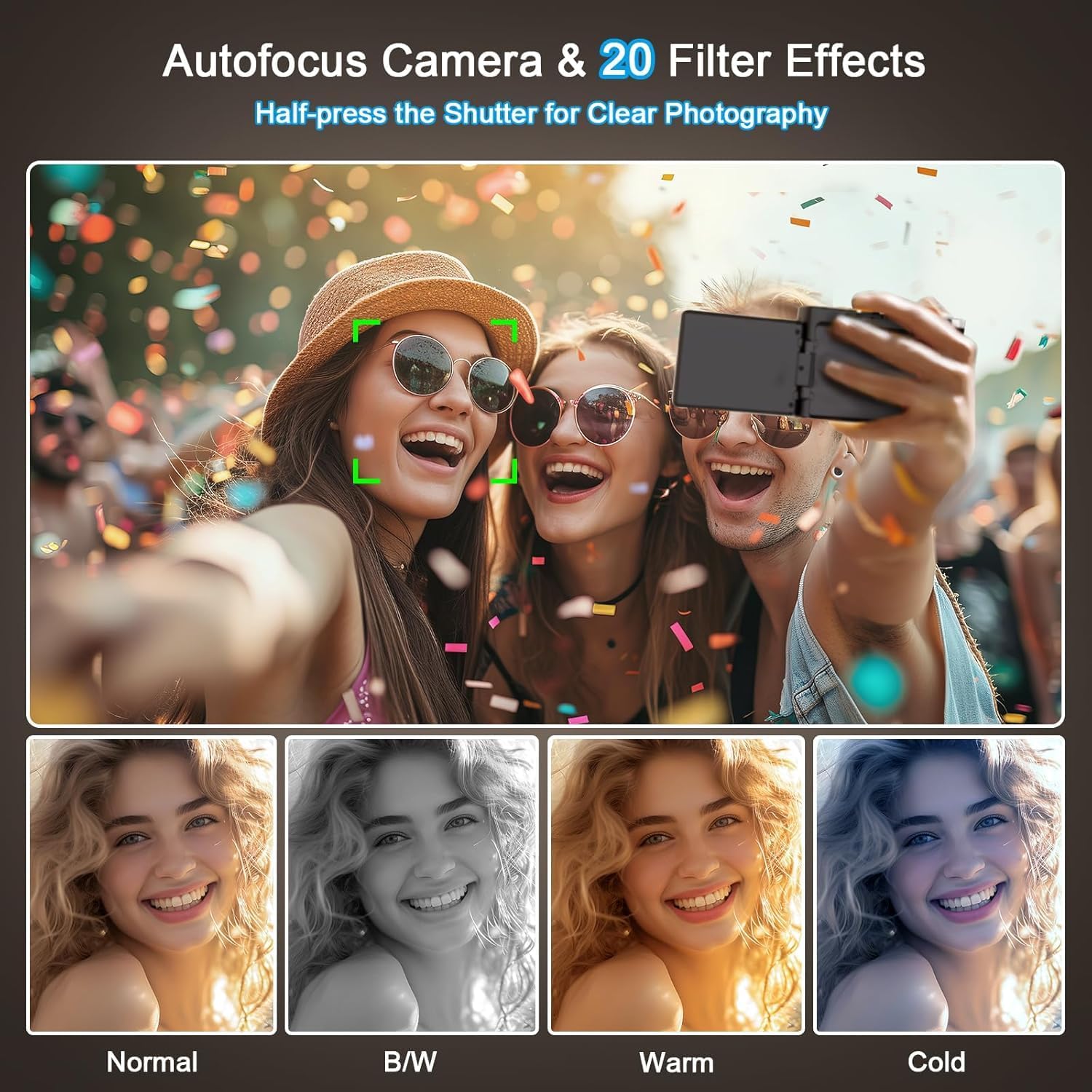 Digital Camera 4K, 48MP 16X Autofocus Digital Zoom Photo Camera, 3 Inch 180° Flip LCD Screen Compact Vlogging Photography Camera with Charging Station, 2 Batteries, 32GB Card for Children, Beginners