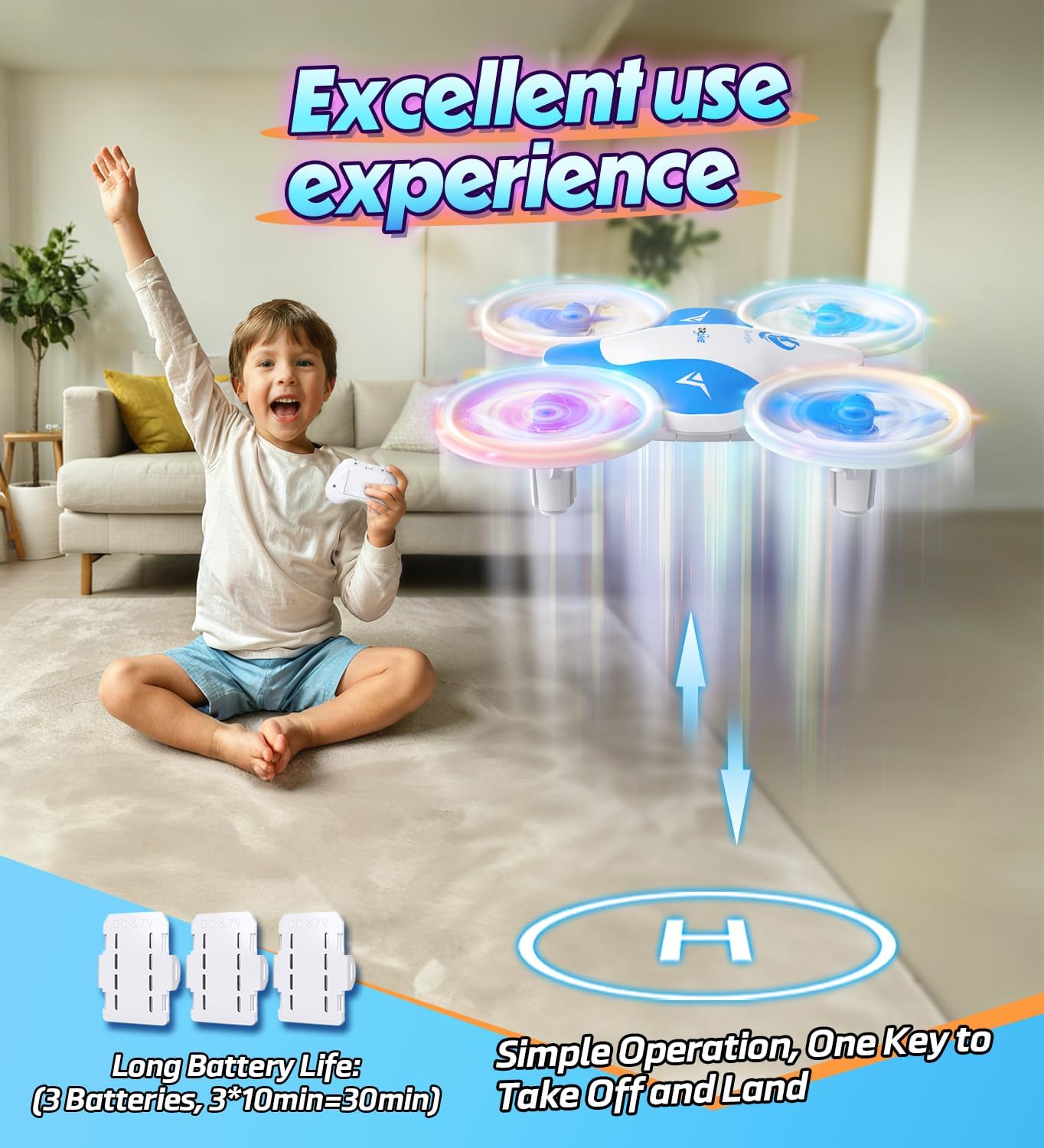 Korffe Mini Drone for Kids Toys for 6-12 Year Old Boys Girls, Birthday Gift for Kids, 6 LED Lighting Modes, RC Quadcopter with 3 Batteries Longer Flight Time