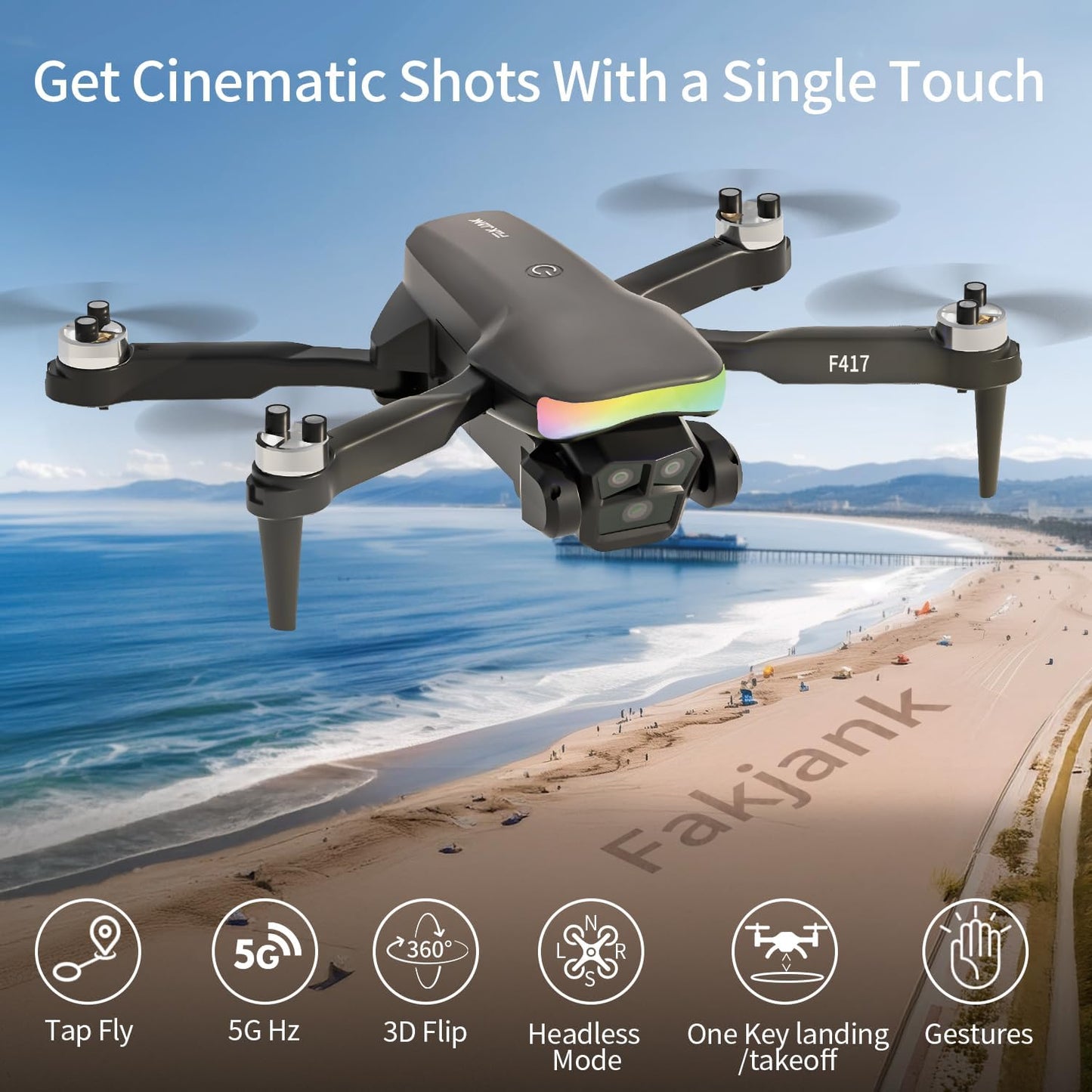 F417 Drone with Camera 1080P HD Dual Camera,90° Adjustable Angle,LED Bar,Optical Flow Tracking,Modular Battery,APP Control,One-button Takeoff/Landing,3D Flip,for Boys and Girls&Beginners,C0