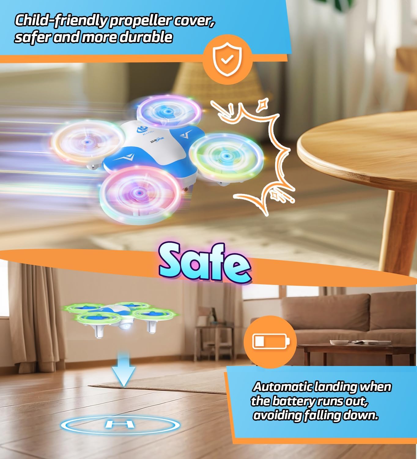 Korffe Mini Drone for Kids Toys for 6-12 Year Old Boys Girls, Birthday Gift for Kids, 6 LED Lighting Modes, RC Quadcopter with 3 Batteries Longer Flight Time