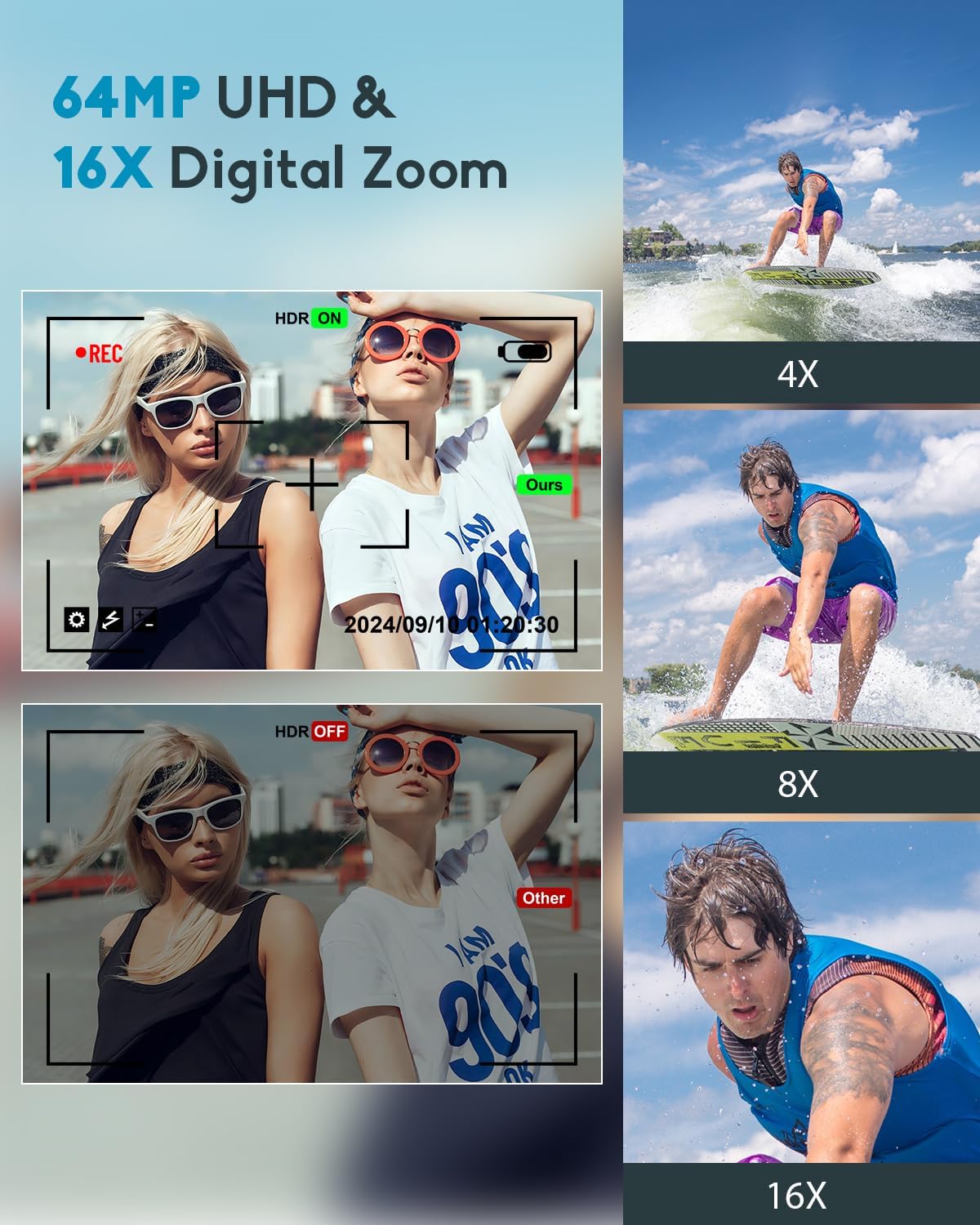 Digital Camera-Autofocus UHD Compact Camera, 4K 64MP vlogging Camera with 1200mAh Batteries, 16X Digital Zoom for Kids Beginners Teenagers