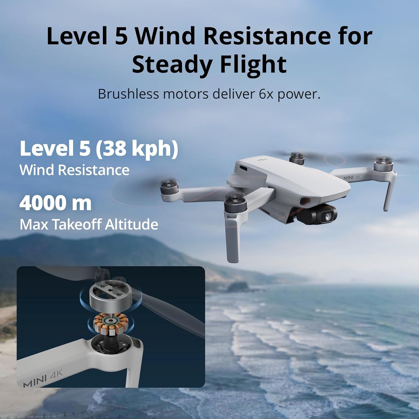 DJI Mini 4K, Drone with Camera 4K Professional, Under 249 g, 3-Axis Gimbal Stabilization, 10km Video Transmission, Auto Return, Wind Resistance, 31-Min Max Flight Time, Intelligent Flight