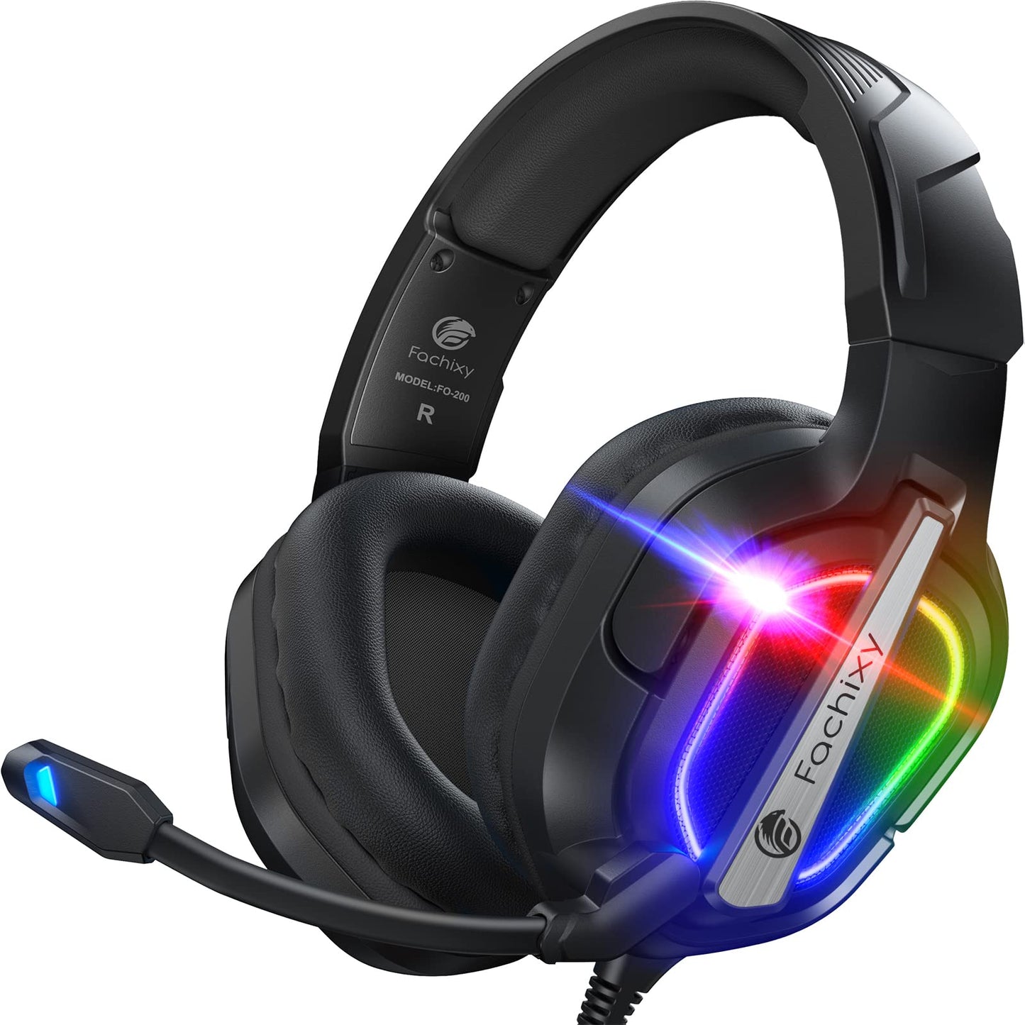 Fachixy FC200 Gaming Headset for PS4, PS5, Xbox, Switch, PC, Computer Headset with Microphone, 3.5mm Gaming Headphones with RGB Light
