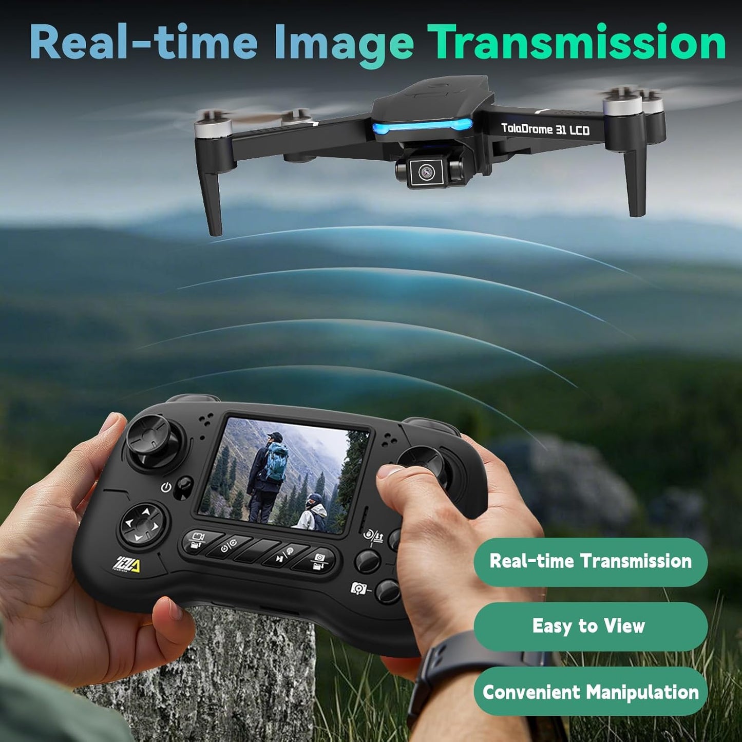 Toladrone TD31LCD Drone with LCD Screen, Digital Image Transmission, Drone with Camera Brushless Motor Drones for Beginners, Foldable RC Quadcopter for Adults