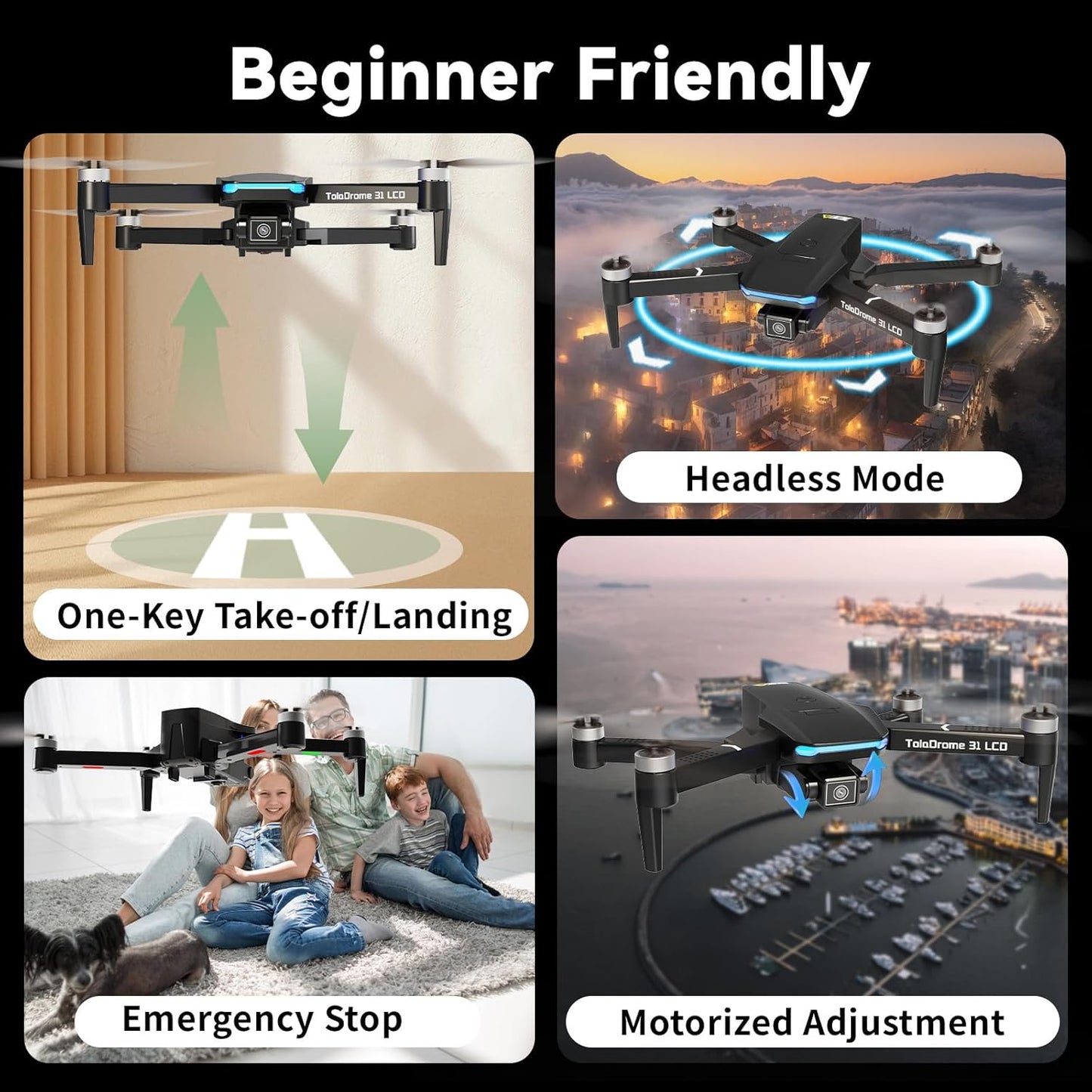 Toladrone TD31LCD Drone with LCD Screen, Digital Image Transmission, Drone with Camera Brushless Motor Drones for Beginners, Foldable RC Quadcopter for Adults