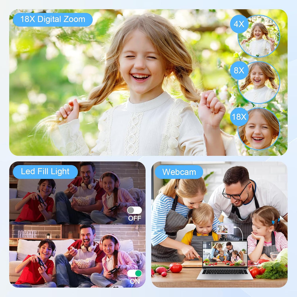 Digital Camera 4K - 48MP UHD Autofocus with 2.83" LCD Screen, 18X Digital Zoom Anti-Shake Photography Vlogging Compact Camera with 32gb SD Card for Kids Students Beginners Teens