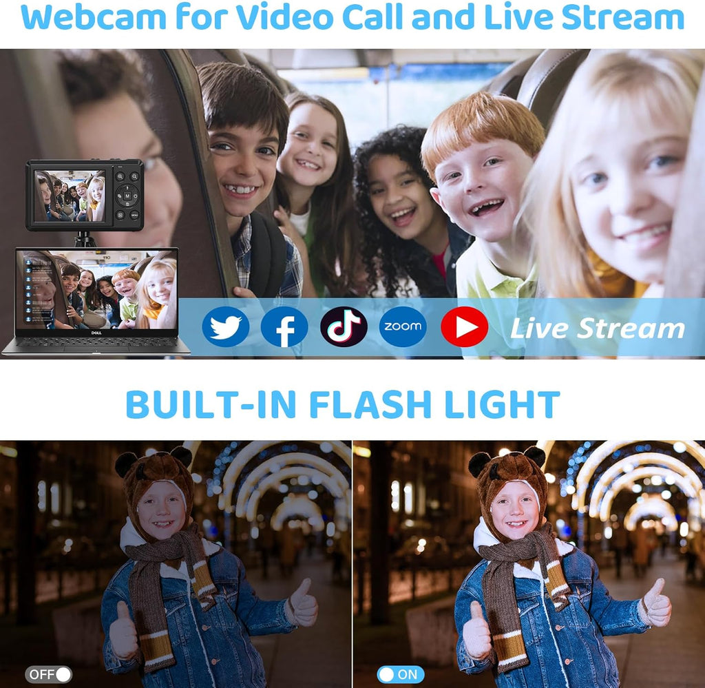 Digital Camera-Autofocus UHD Compact Camera, 4K 64MP vlogging Camera with 1200mAh Batteries, 16X Digital Zoom for Kids Beginners Teenagers