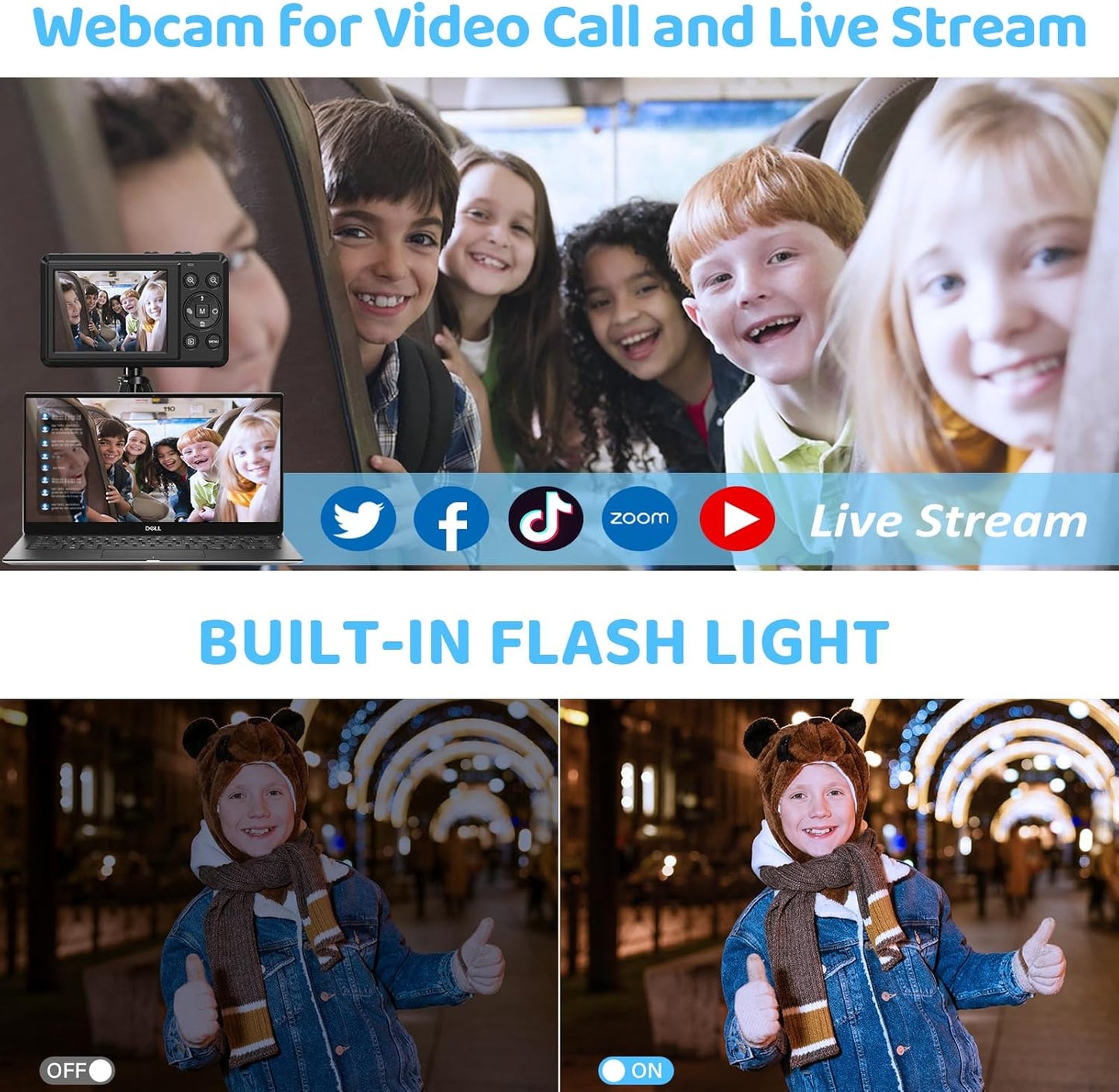 Digital Camera-Autofocus UHD Compact Camera, 4K 64MP vlogging Camera with 1200mAh Batteries, 16X Digital Zoom for Kids Beginners Teenagers