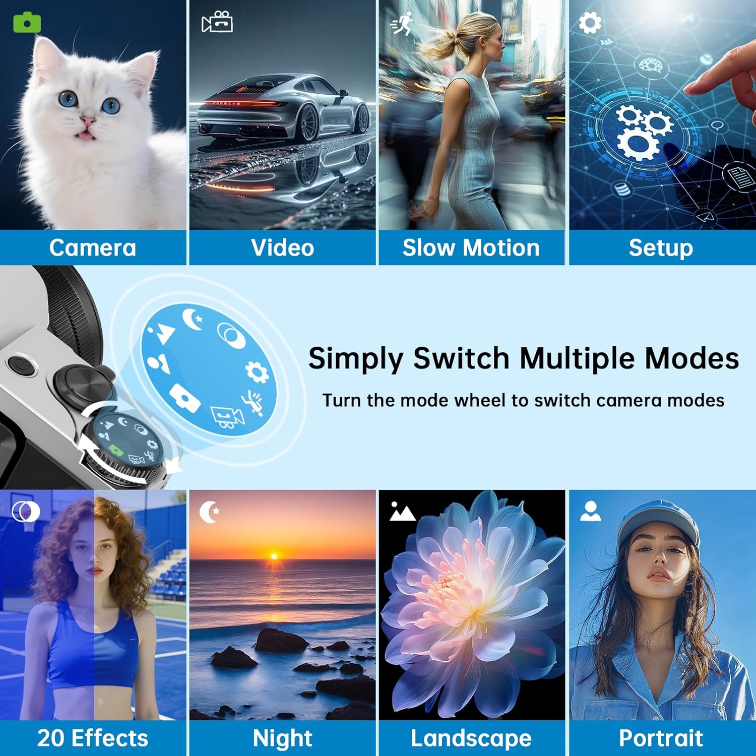 Digital Camera with WiFi, 4K 64MP Autofocus Vlogging Camera for YouTube with SD Card 3.0" 180° Flip Screen 16X Digital Zoom Anti-Shake Charging Station, 2 * Batteries for Teenagers, Beginners, Adults