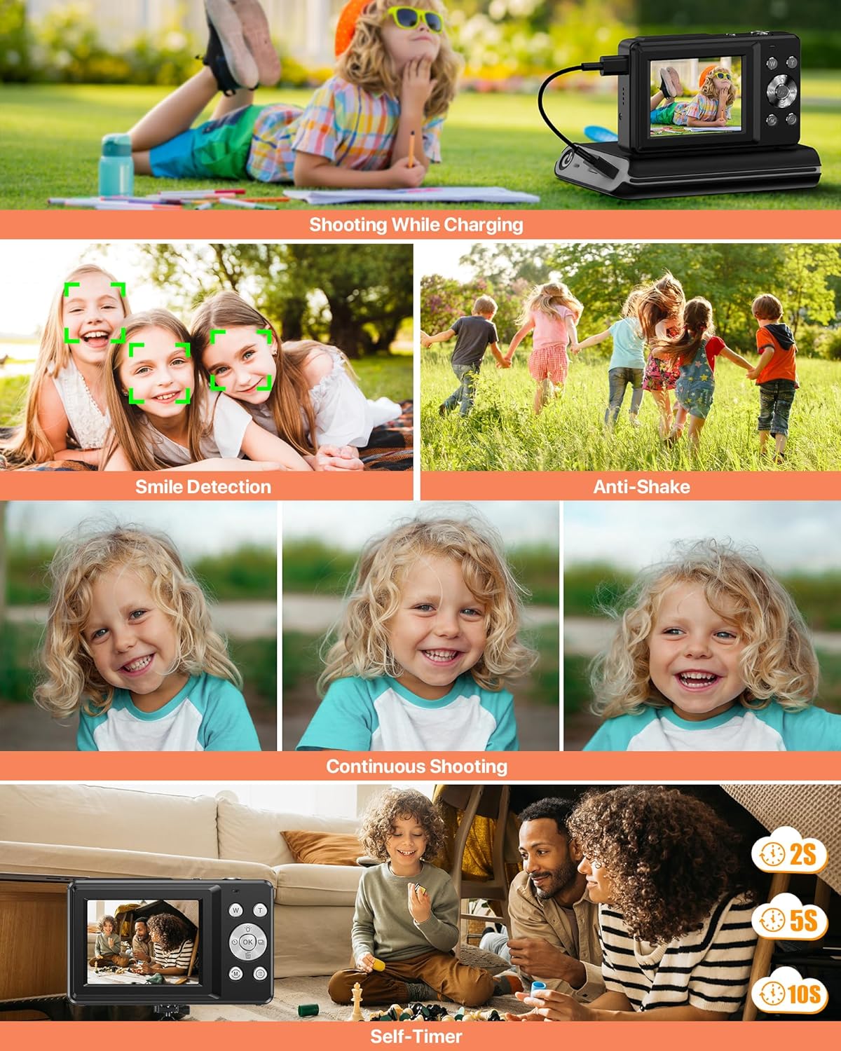 Digital Camera 1080P, 44MP FHD Compact Digital Camera, 16X Digital Zoom Portable Photo Camera with 2.4" LCD Screen, 1 Battery, Vlogging Camera for Kids, Beginners, Teens, Students-Black (No SD Card)