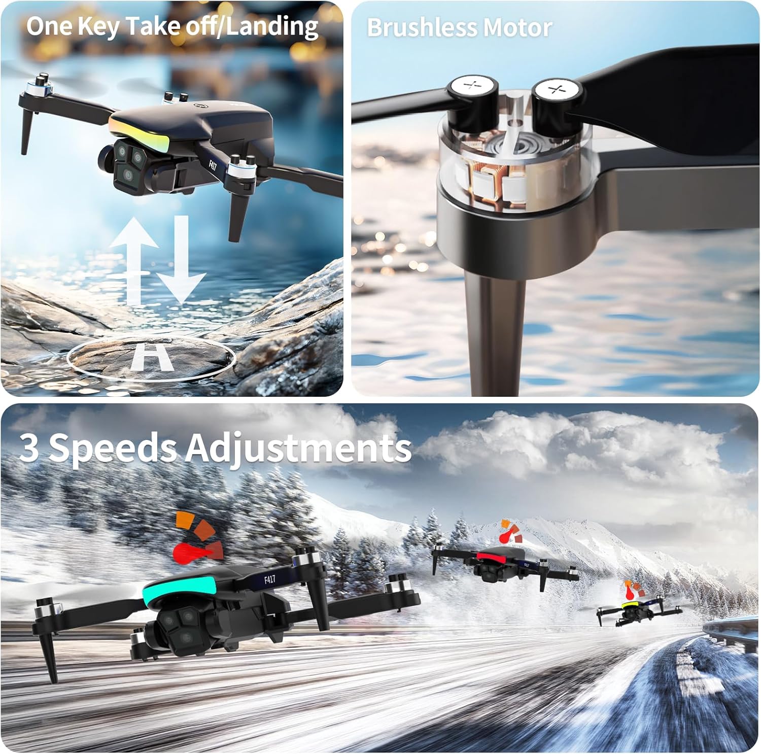 F417 Drone with Camera 1080P HD Dual Camera,90° Adjustable Angle,LED Bar,Optical Flow Tracking,Modular Battery,APP Control,One-button Takeoff/Landing,3D Flip,for Boys and Girls&Beginners,C0