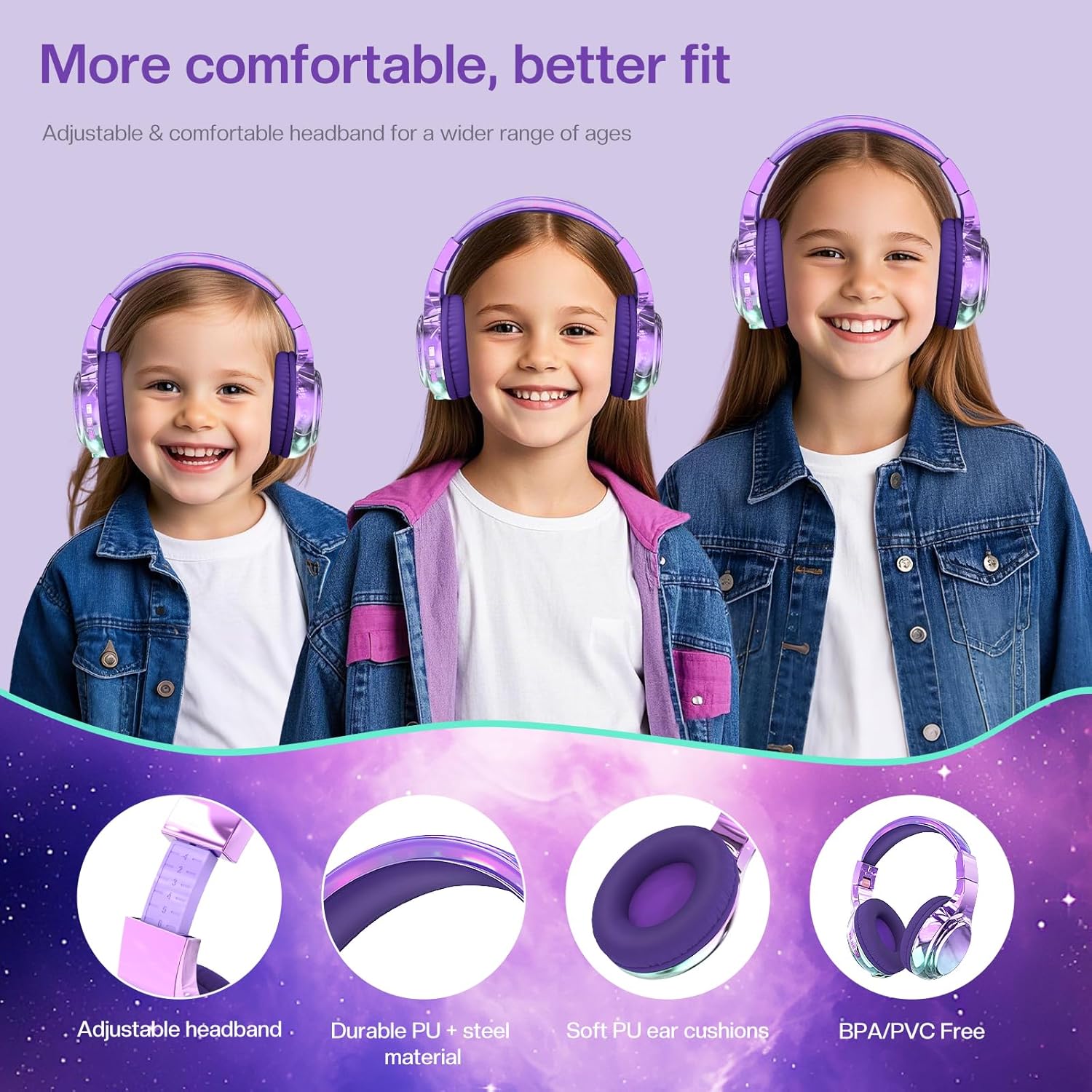 JYPS Kids Headphones Wireless,Metallic Childrens Bluetooth Headphones with Mic,Wireless & Wired Kids Headphones Over Ear for Teenage Girls,Toddler Headphone for iPad/Fire Tablet/School