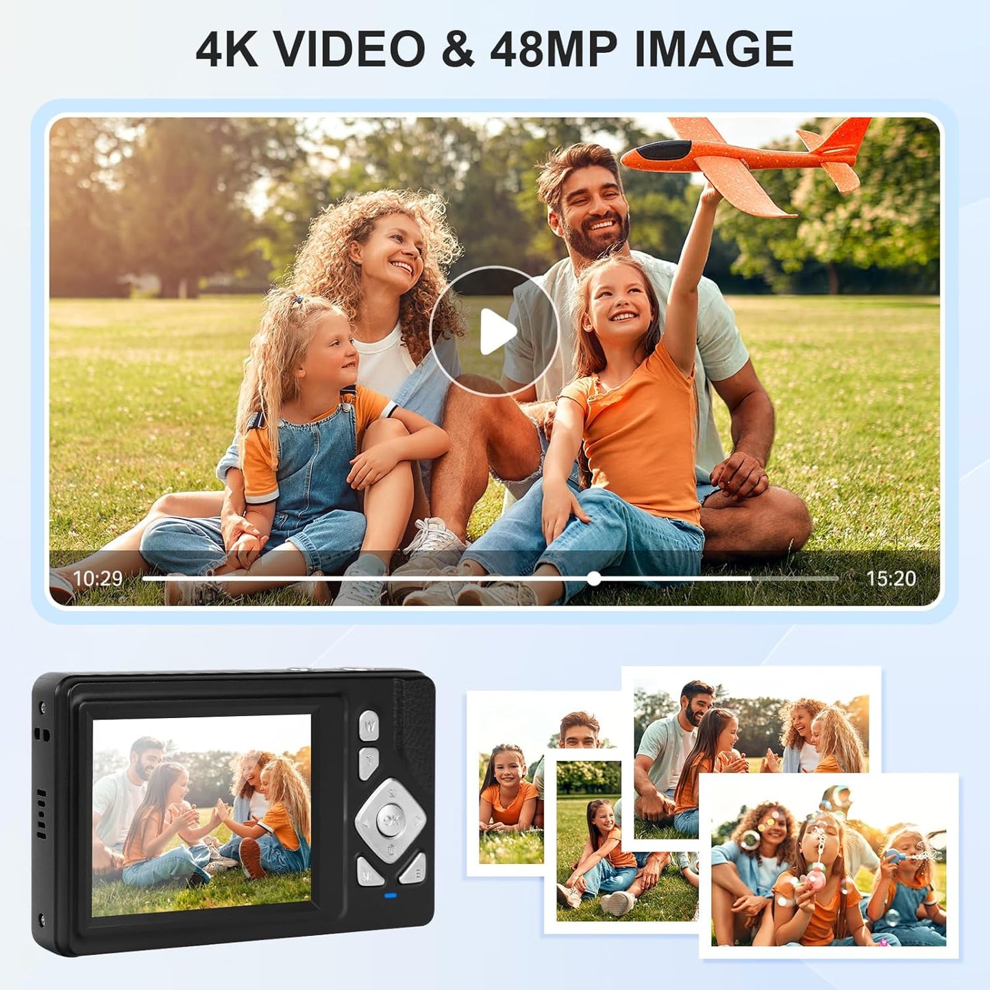 Digital Camera 4K - 48MP UHD Autofocus with 2.83" LCD Screen, 18X Digital Zoom Anti-Shake Photography Vlogging Compact Camera with 32gb SD Card for Kids Students Beginners Teens