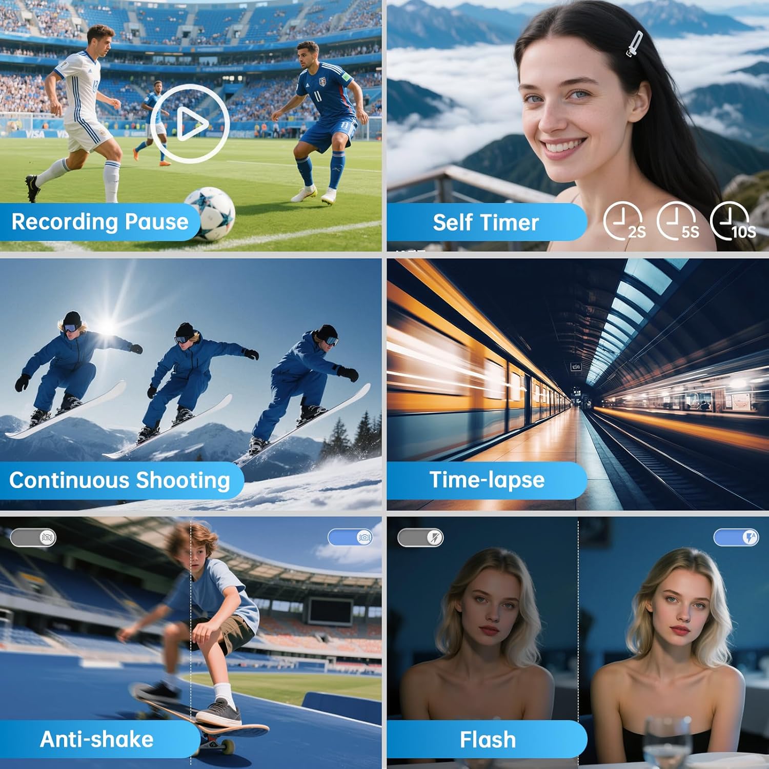 Digital Camera with WiFi, 4K 64MP Autofocus Vlogging Camera for YouTube with SD Card 3.0" 180° Flip Screen 16X Digital Zoom Anti-Shake Charging Station, 2 * Batteries for Teenagers, Beginners, Adults